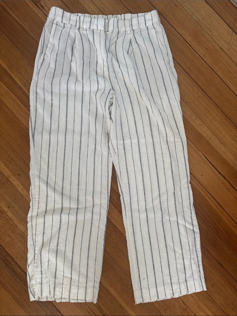 Old Navy Extra High Rise Taylor Wide Leg Linen Trouser cream with navy stripe
